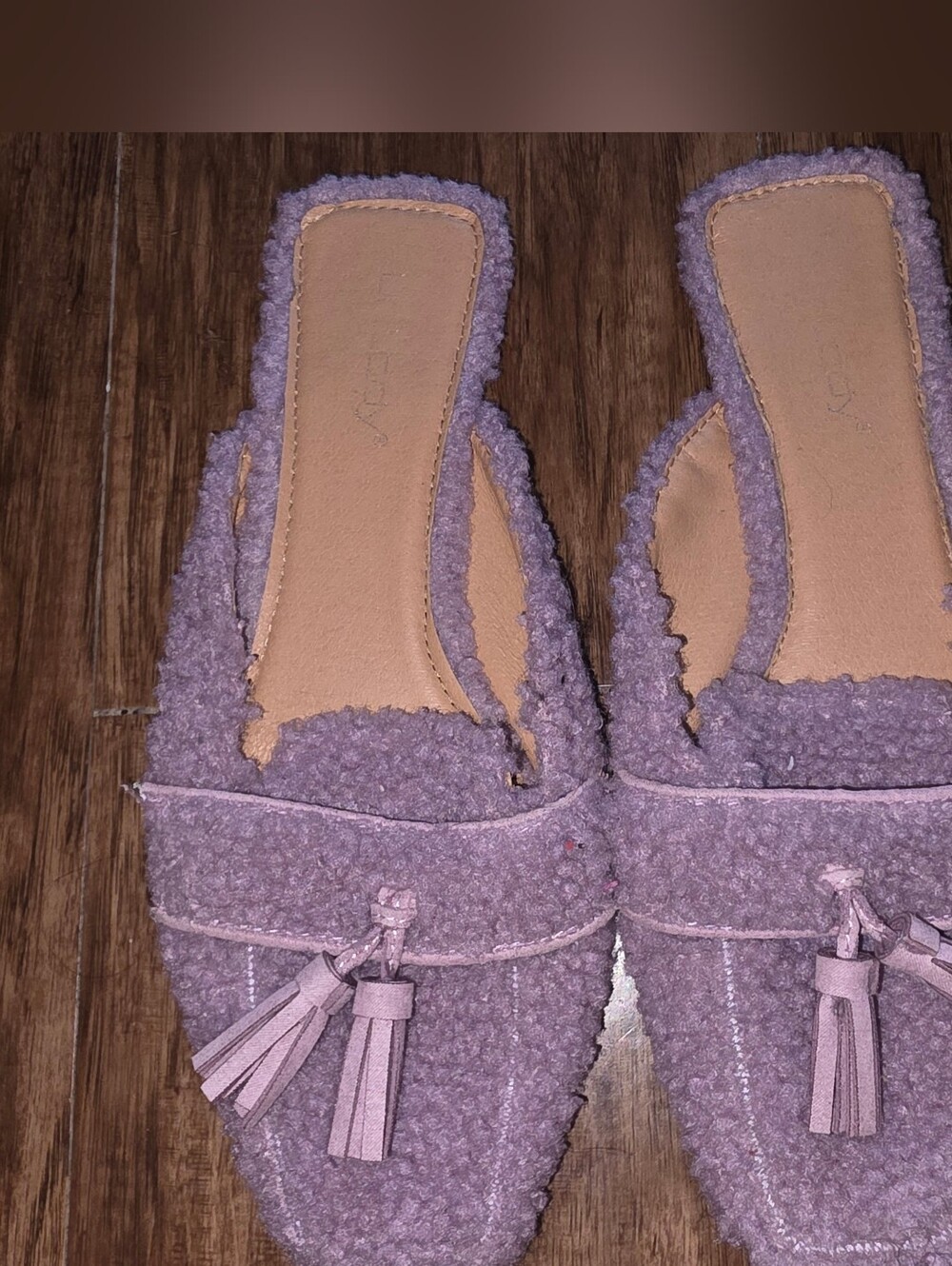 Lilac Bouclé Tassel Slip-On Mules for Women